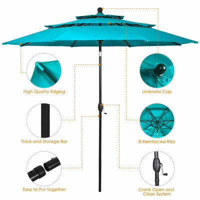 10ft 3 Tier Outdoor Patio Umbrella with Double Vented-Turquoise