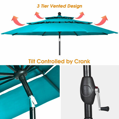 10ft 3 Tier Outdoor Patio Umbrella with Double Vented-Turquoise