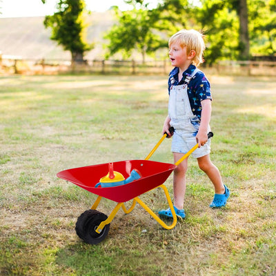 Outdoor Garden Backyard Play Toy Kids Metal Wheelbarrow-Red