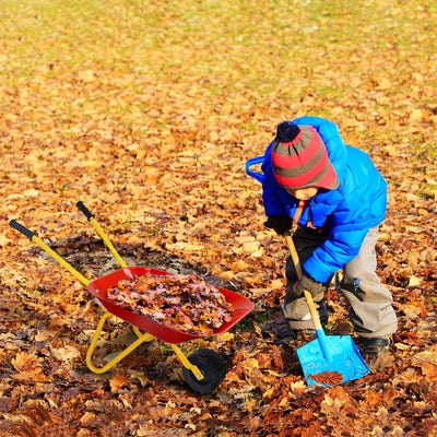 Outdoor Garden Backyard Play Toy Kids Metal Wheelbarrow-Red