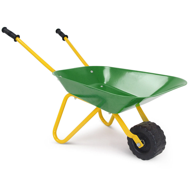 Outdoor Garden Backyard Play Toy Kids Metal Wheelbarrow-Green