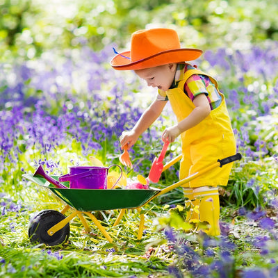 Outdoor Garden Backyard Play Toy Kids Metal Wheelbarrow-Green