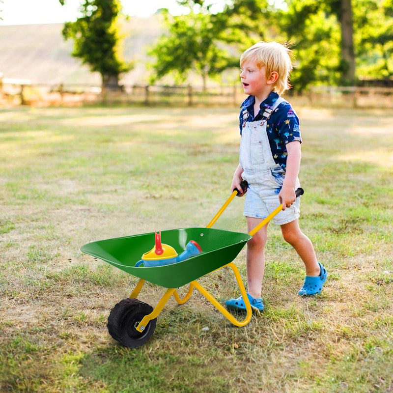 Outdoor Garden Backyard Play Toy Kids Metal Wheelbarrow-Green