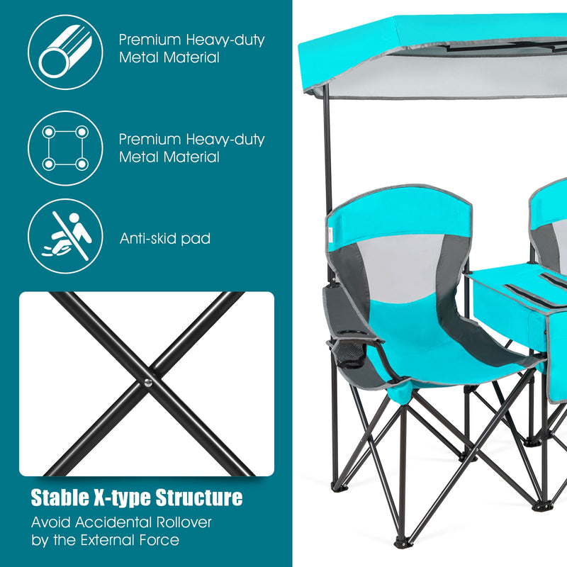 Portable Folding Camping Canopy Chairs with Cup Holder-Turquoise