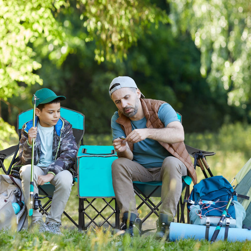 Portable Folding Camping Canopy Chairs with Cup Holder-Turquoise