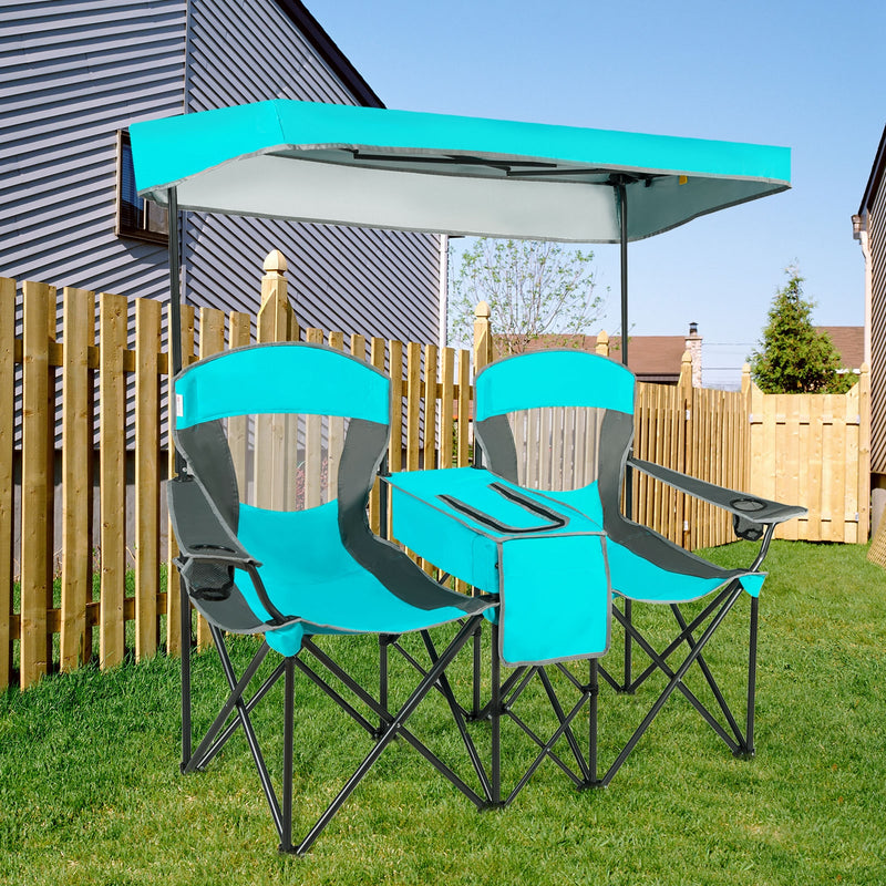 Portable Folding Camping Canopy Chairs with Cup Holder-Turquoise