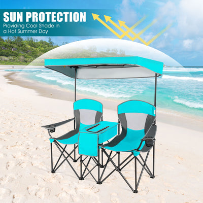 Portable Folding Camping Canopy Chairs with Cup Holder-Turquoise