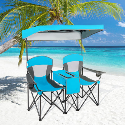 Portable Folding Camping Canopy Chairs with Cup Holder-Blue