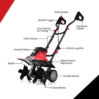 17-Inch 13.5 Amp Corded Electric Tiller and Cultivator 9-Inch Tilling Depth