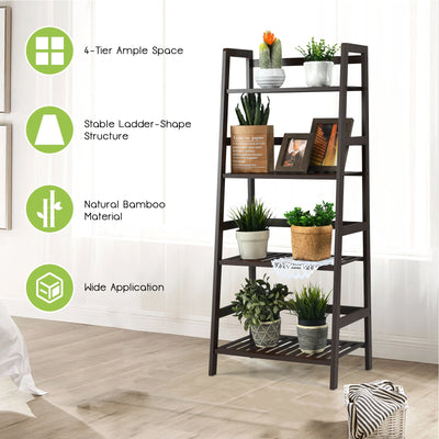 4-Tier Bamboo Plant Rack with Guardrails Stable and Space-Saving-Brown