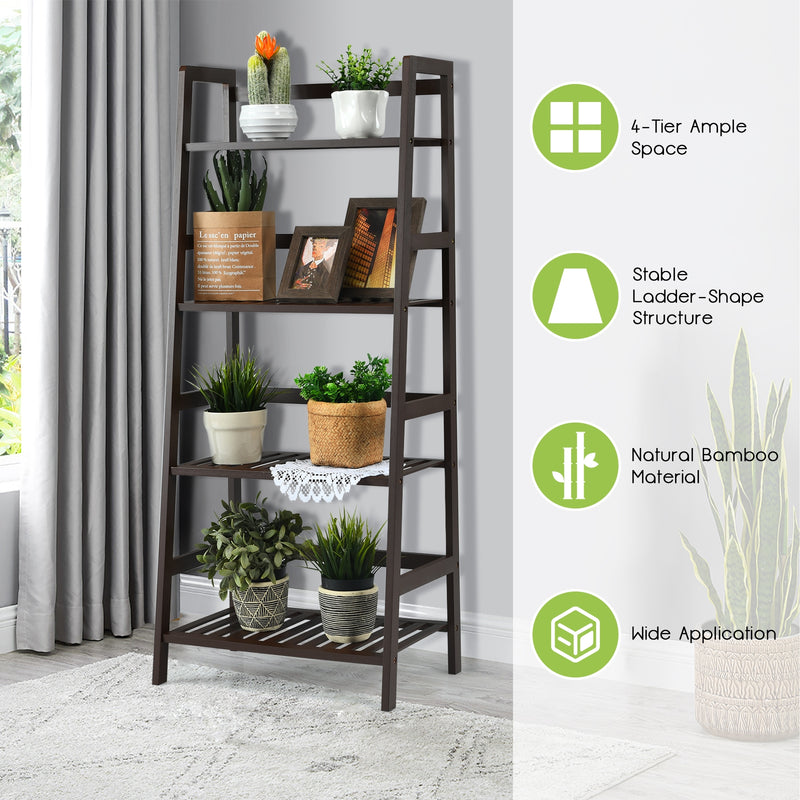 4-Tier Bamboo Plant Rack with Guardrails Stable and Space-Saving-Brown