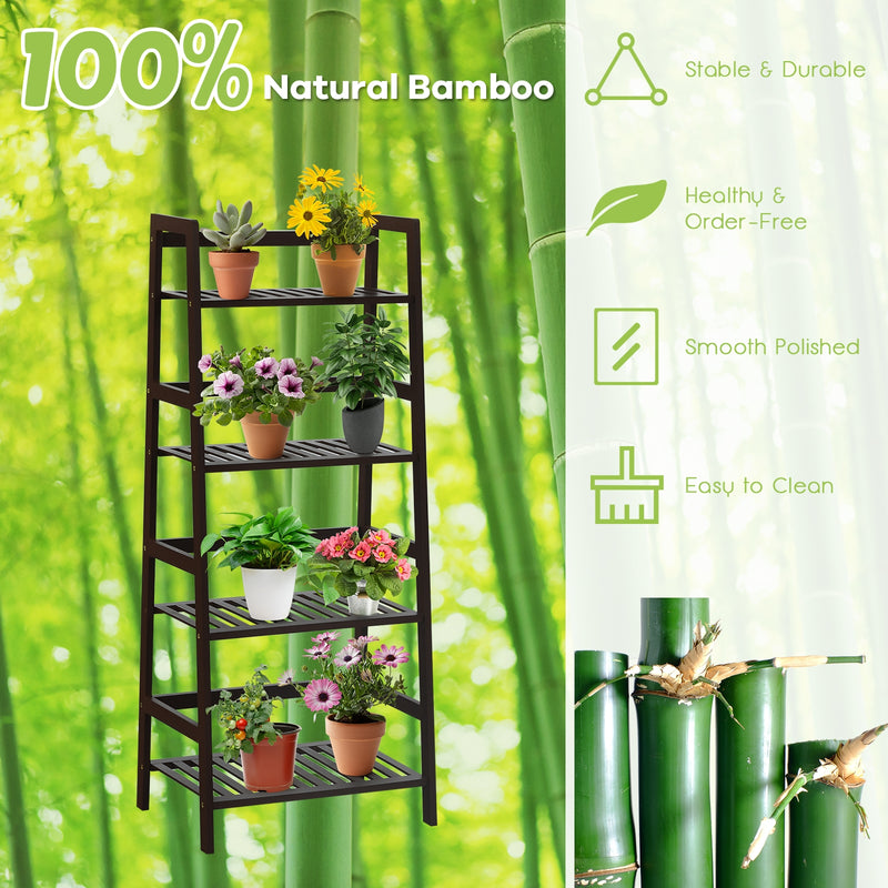 4-Tier Bamboo Plant Rack with Guardrails Stable and Space-Saving-Brown