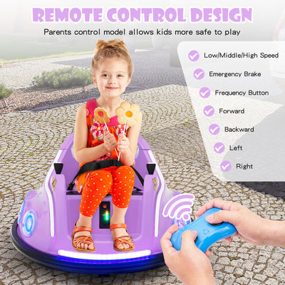 12V Electric Ride On Car with Remote Control and Flashing LED Lights-Purple