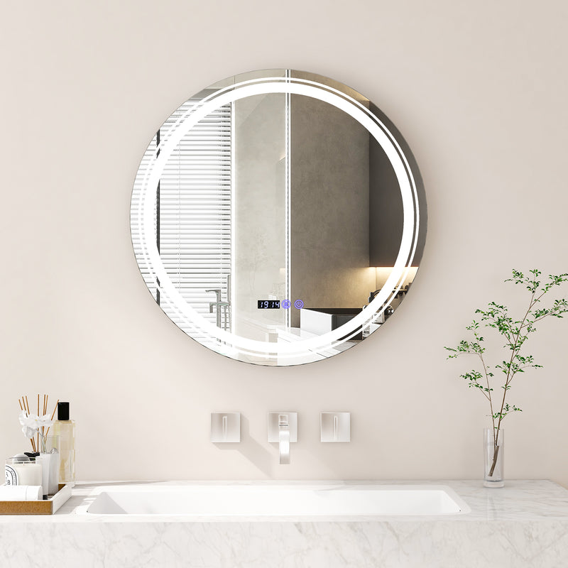 Anti-Fog Round Led Bathroom Mirror with 3 Color LED Lights-M