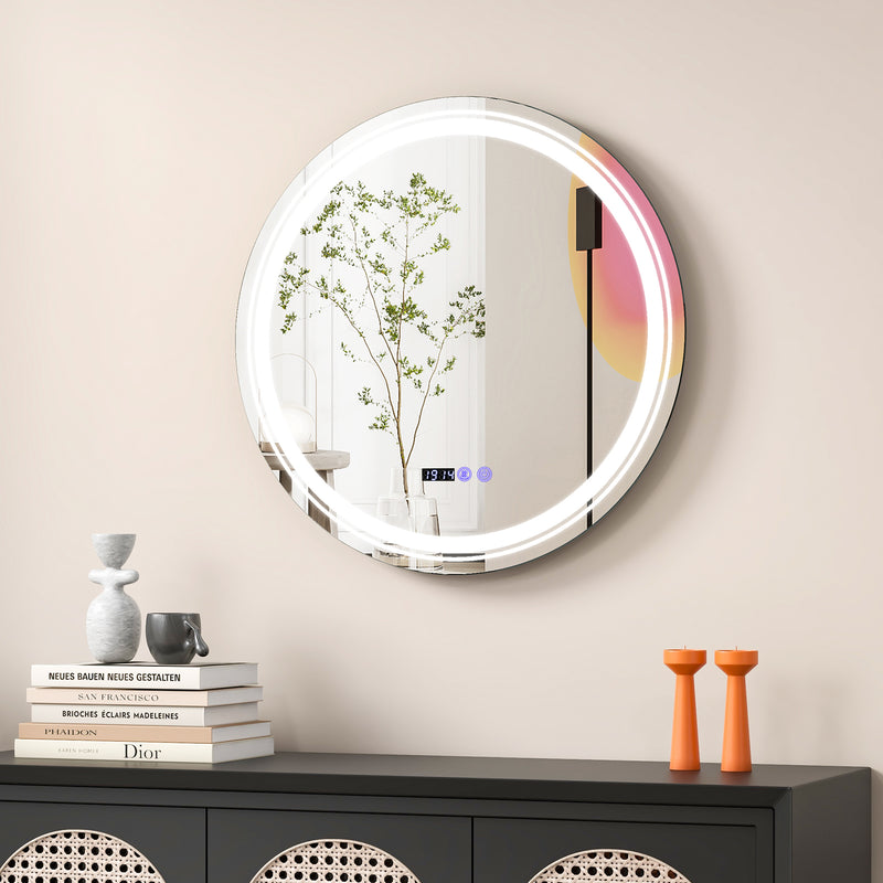 Anti-Fog Round Led Bathroom Mirror with 3 Color LED Lights-M