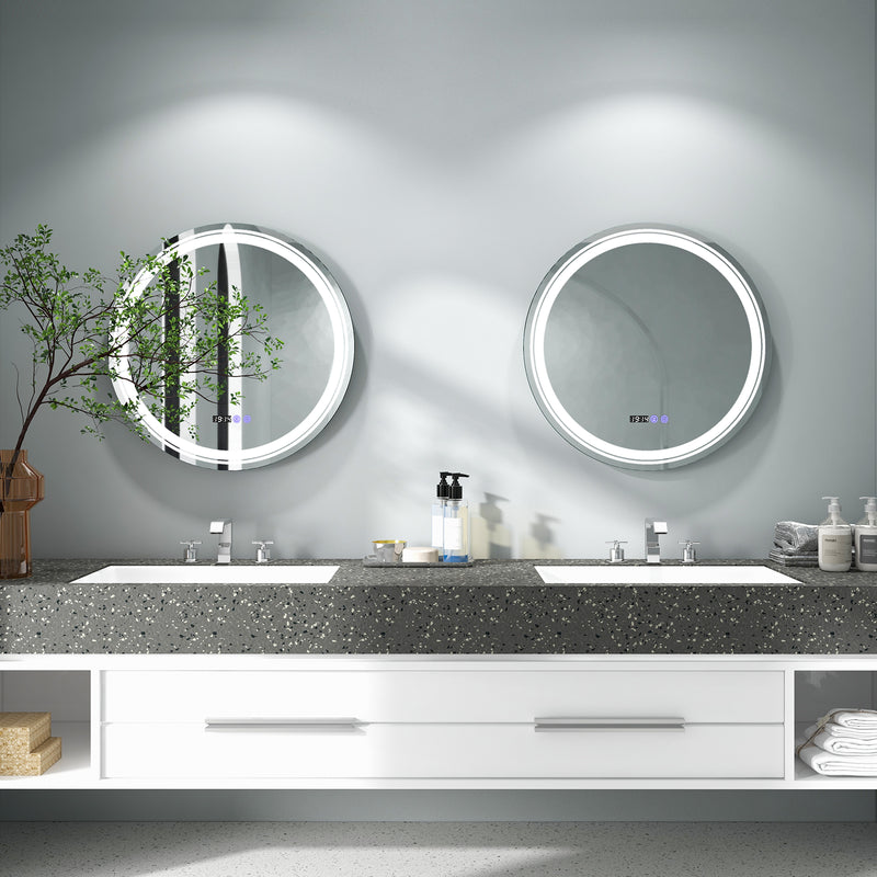 Anti-Fog Round Led Bathroom Mirror with 3 Color LED Lights-M