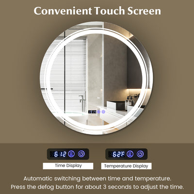 Anti-Fog Round Led Bathroom Mirror with 3 Color LED Lights-M