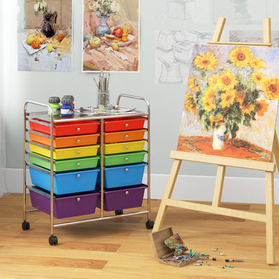 12 Drawers Rolling Cart Storage Scrapbook Paper Organizer Bins-Deep Multicolor