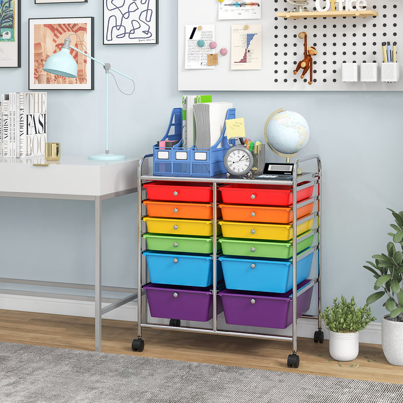 12 Drawers Rolling Cart Storage Scrapbook Paper Organizer Bins-Deep Multicolor