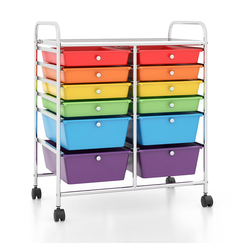 12 Drawers Rolling Cart Storage Scrapbook Paper Organizer Bins-Deep Multicolor