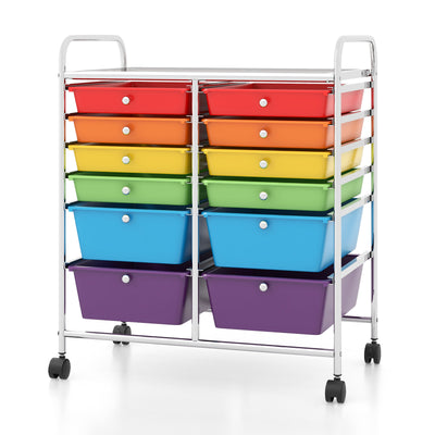 12 Drawers Rolling Cart Storage Scrapbook Paper Organizer Bins-Deep Multicolor