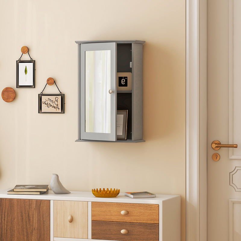 Bathroom Wall Cabinet with Single Mirror Door-Gray