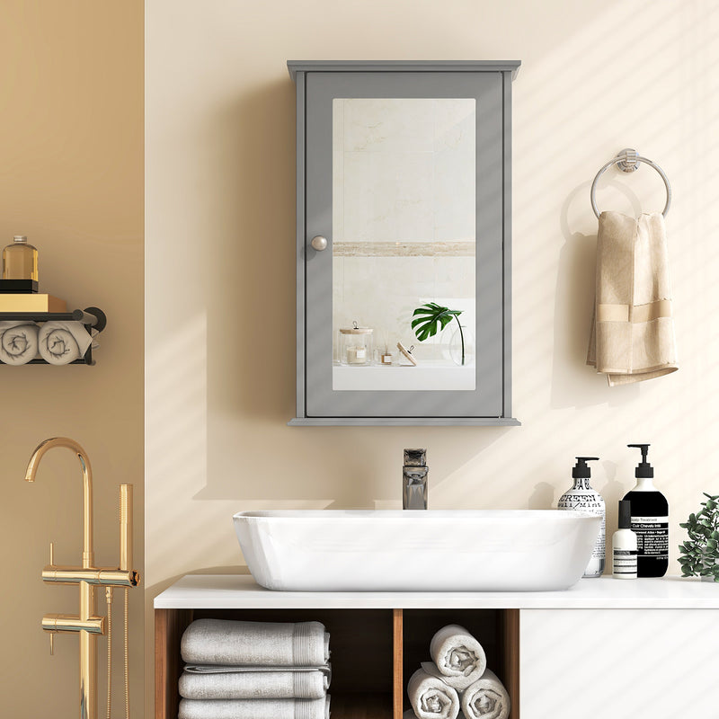 Bathroom Wall Cabinet with Single Mirror Door-Gray