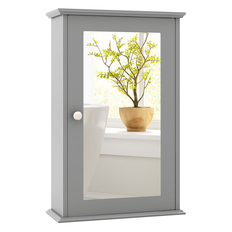 Bathroom Wall Cabinet with Single Mirror Door-Gray