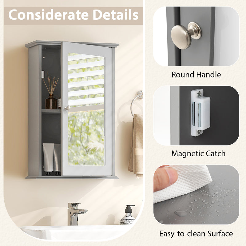 Bathroom Wall Cabinet with Single Mirror Door-Gray