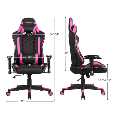 Massage Gaming Chair with Lumbar Support and Headrest-Pink