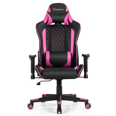 Massage Gaming Chair with Lumbar Support and Headrest-Pink