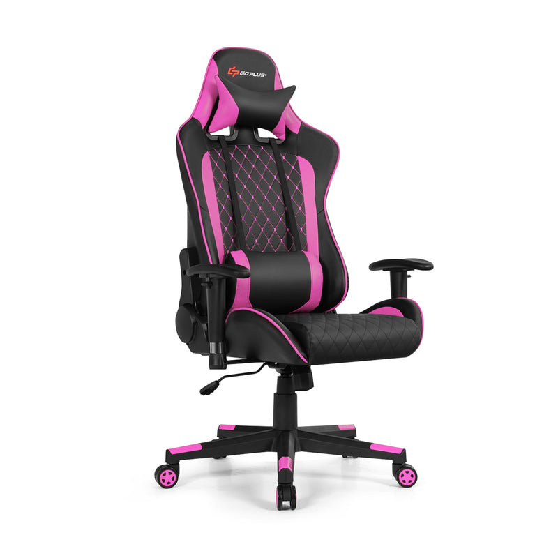 Massage Gaming Chair with Lumbar Support and Headrest-Pink