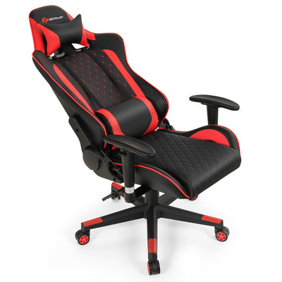 Massage Gaming Chair with Lumbar Support and Headrest-Red