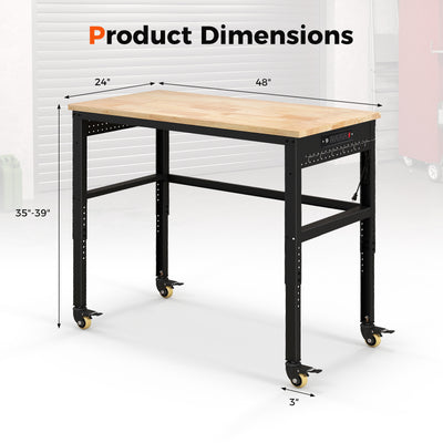 48 Inch Adjustable Work Bench with Power Outlets-Natural