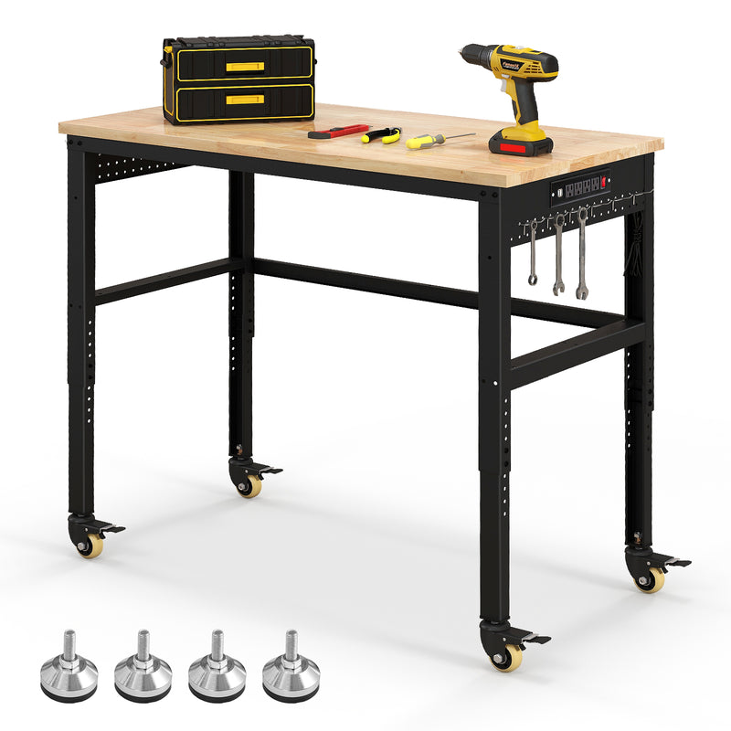 48 Inch Adjustable Work Bench with Power Outlets-Natural