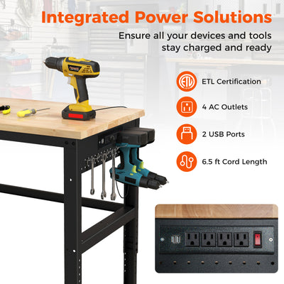 48 Inch Adjustable Work Bench with Power Outlets-Natural