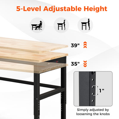 48 Inch Adjustable Work Bench with Power Outlets-Natural