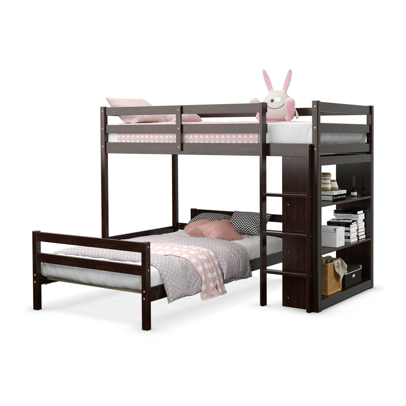 Twin Over Twin Loft Bunk Bed with Bookcase-Espresso