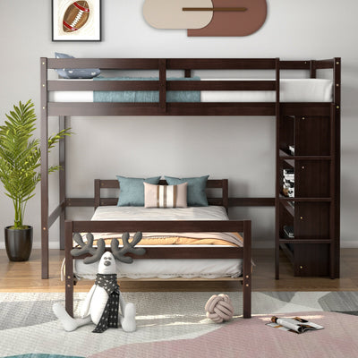 Twin Over Twin Loft Bunk Bed with Bookcase-Espresso