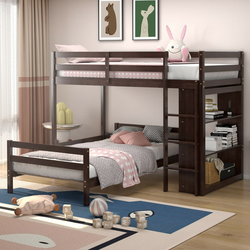 Twin Over Twin Loft Bunk Bed with Bookcase-Espresso