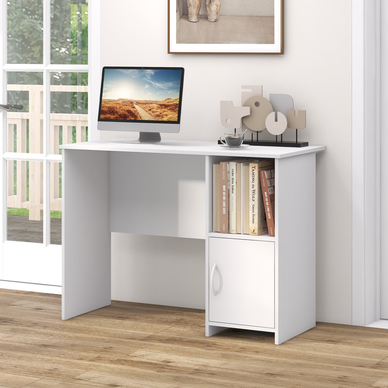 Modern Computer Desk with Cabinet-White