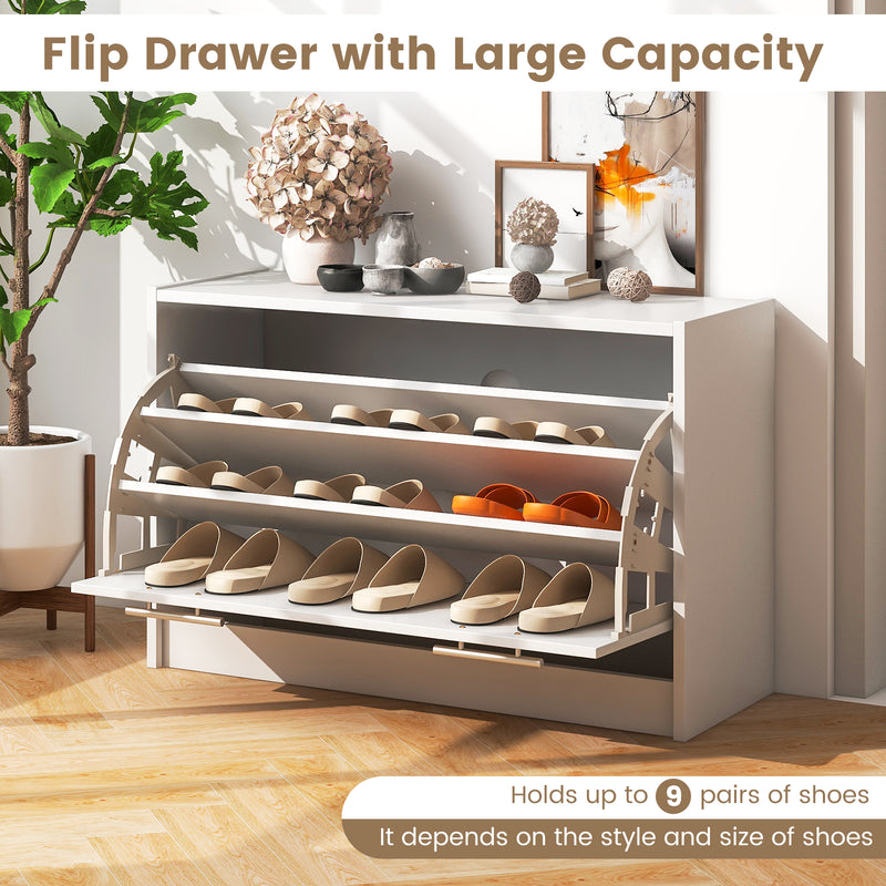 Shoe Storage Cupboard Organizer with Top Display and Flip Drawer-White