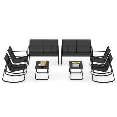 4 Piece Patio Rocking Set with Glass-Top Table-Black