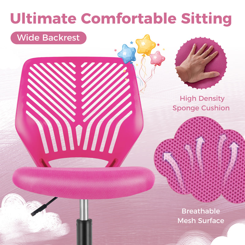 Height-adjustable Ergonomic Kids Desk Chair with Universal Casters-Pink