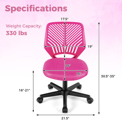 Height-adjustable Ergonomic Kids Desk Chair with Universal Casters-Pink