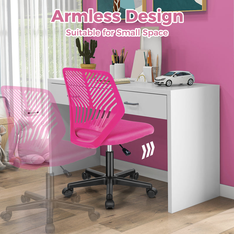 Height-adjustable Ergonomic Kids Desk Chair with Universal Casters-Pink