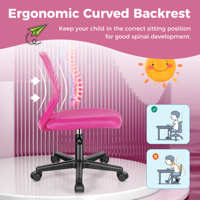 Height-adjustable Ergonomic Kids Desk Chair with Universal Casters-Pink