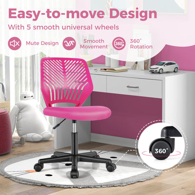 Height-adjustable Ergonomic Kids Desk Chair with Universal Casters-Pink