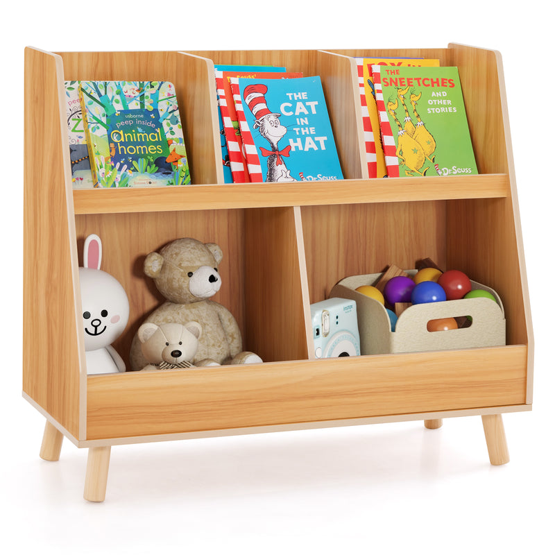 5-Cube Kids Bookshelf and Toy Organizer with Anti-Tipping Kits-Natural