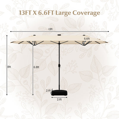 13FT Double-sided Patio Umbrella with Solar Lights for Garden Pool Backyard-Beige